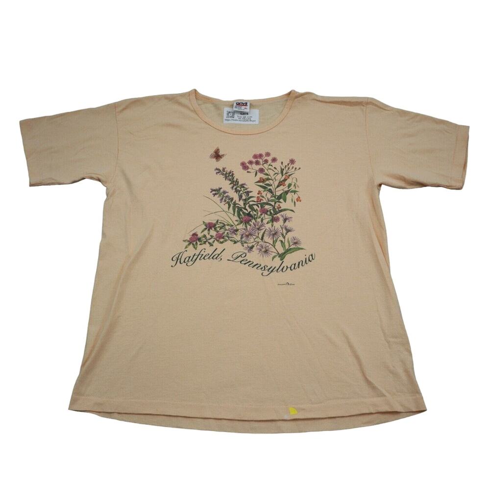 Anvil Shirt Womens XL Yellow Short Sleeve Round Neck Preshrunk Cotton Casual Tee